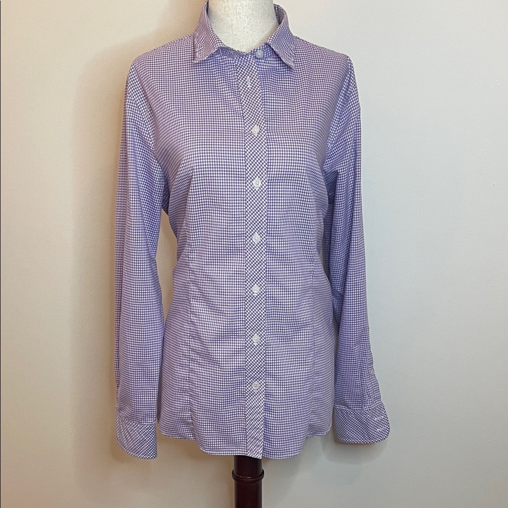 L.L. Bean Women’s Lavender Checkered Button Down Shirt Medium Long Sleeve